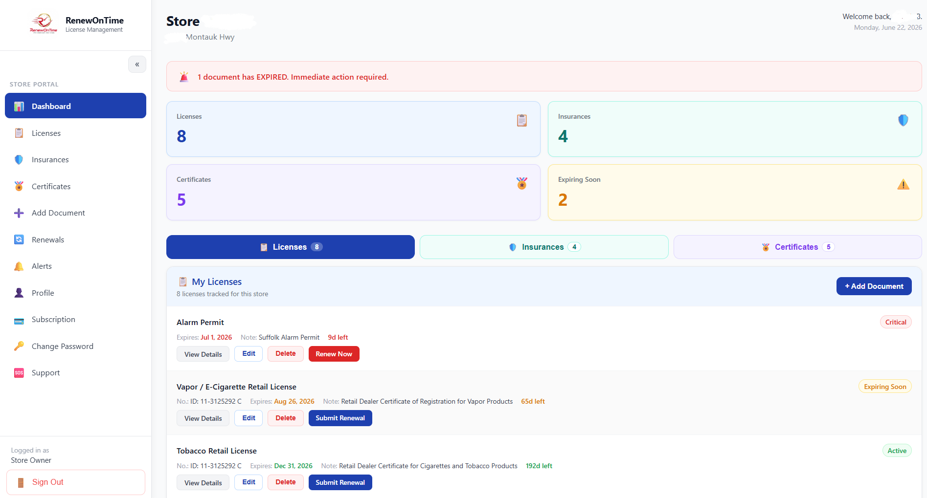 Owner dashboard overview